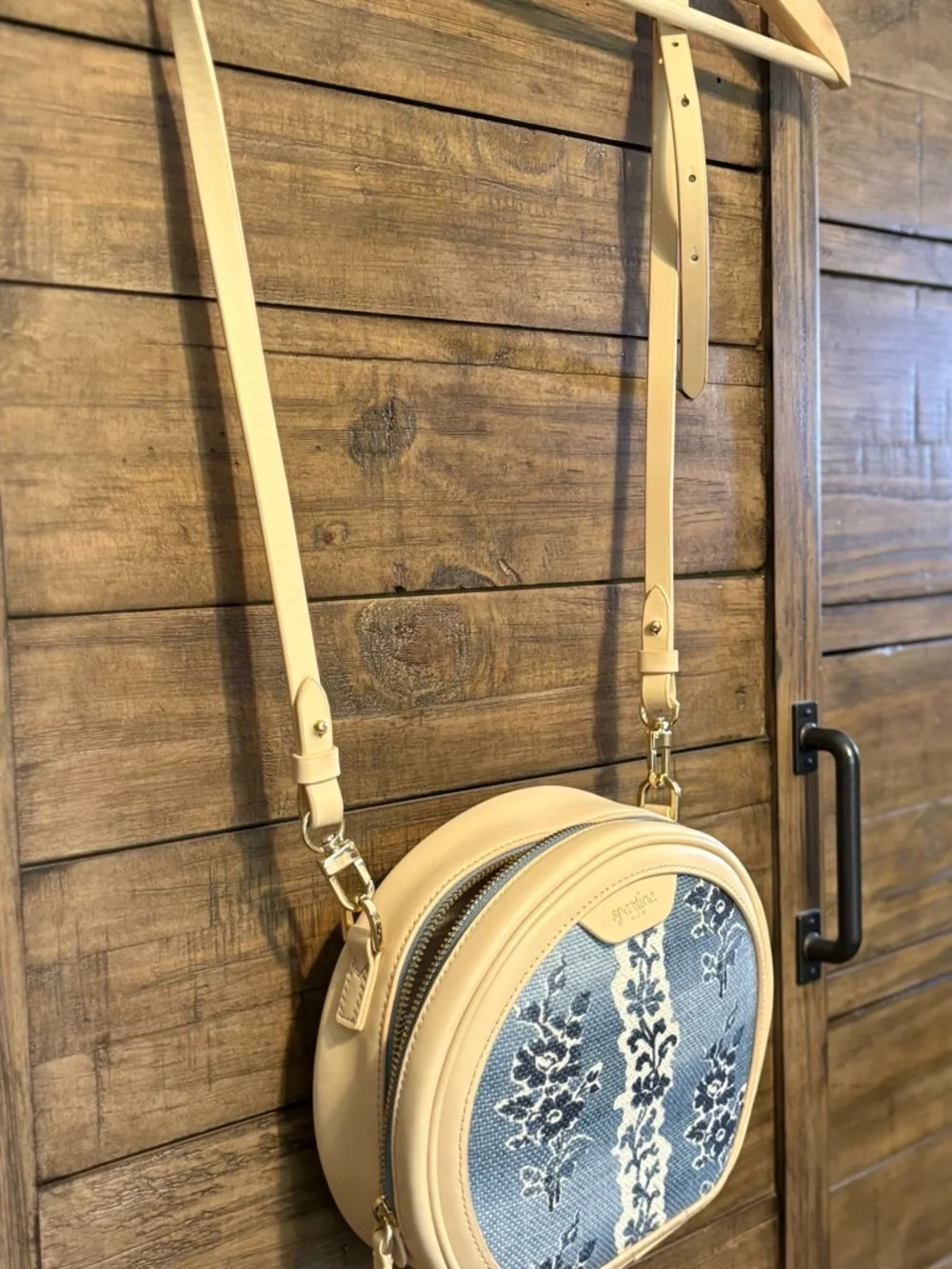 Spartina 449 Beckett Crossbody‎ Bag Blue Floral Canvas & Leather Coastal Chic